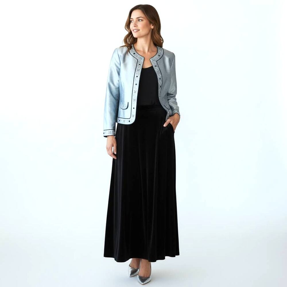 SILKLAND Woman’s Silver Silk Embellished Jacket  14  Glam Regency WhimseyGoth